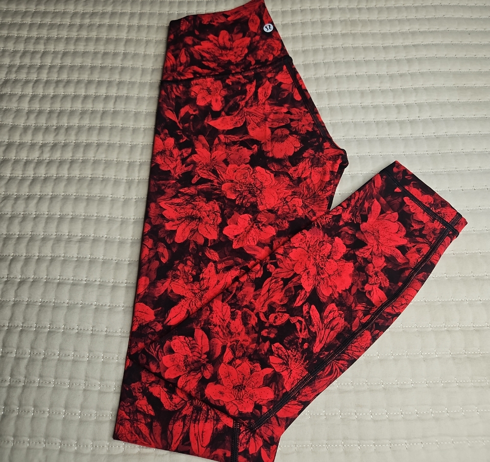 lululemon athletica Red and Black Floral Leggings